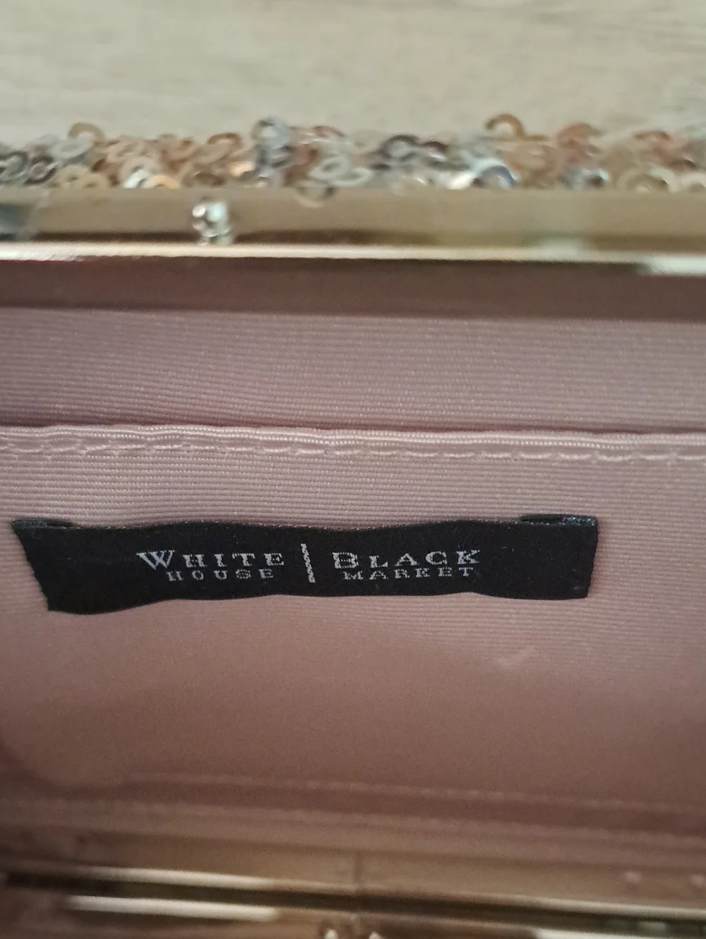 White House Black Market Sequin Chain Evening Clutch - Rose Gold
